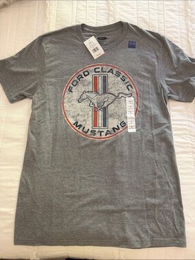 Ford Gray Mustang Logo Short Sleeve Tee with Red & Blue Accents